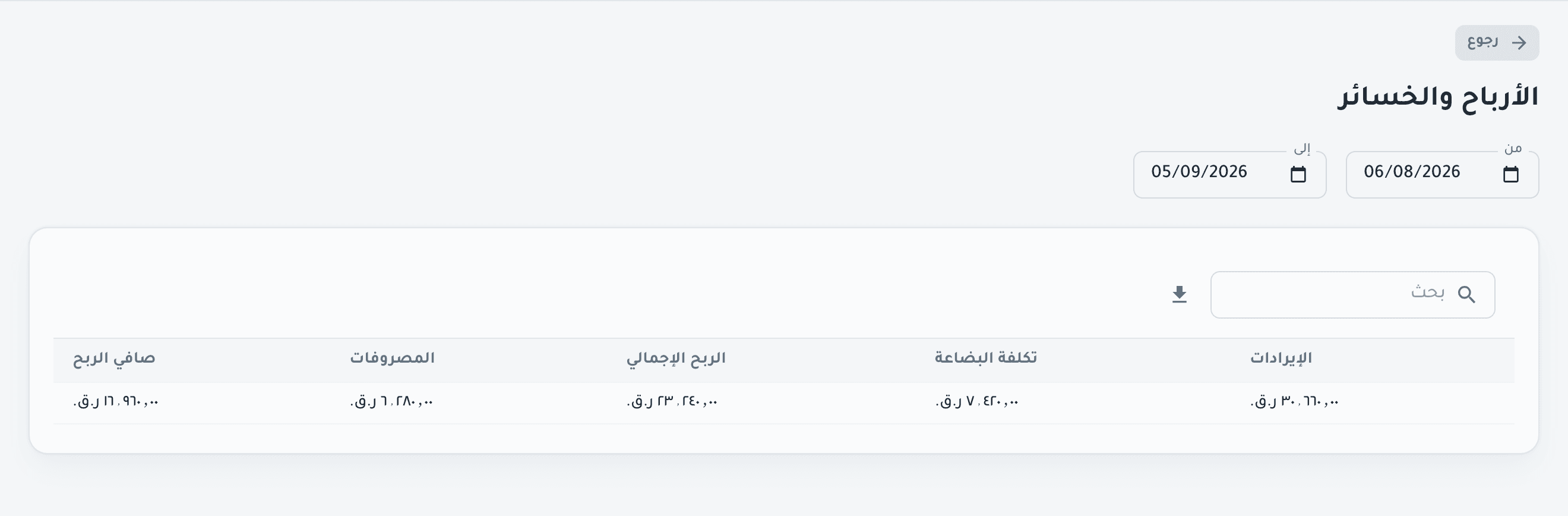 Tadween's profit-and-loss report for a full period, in Arabic